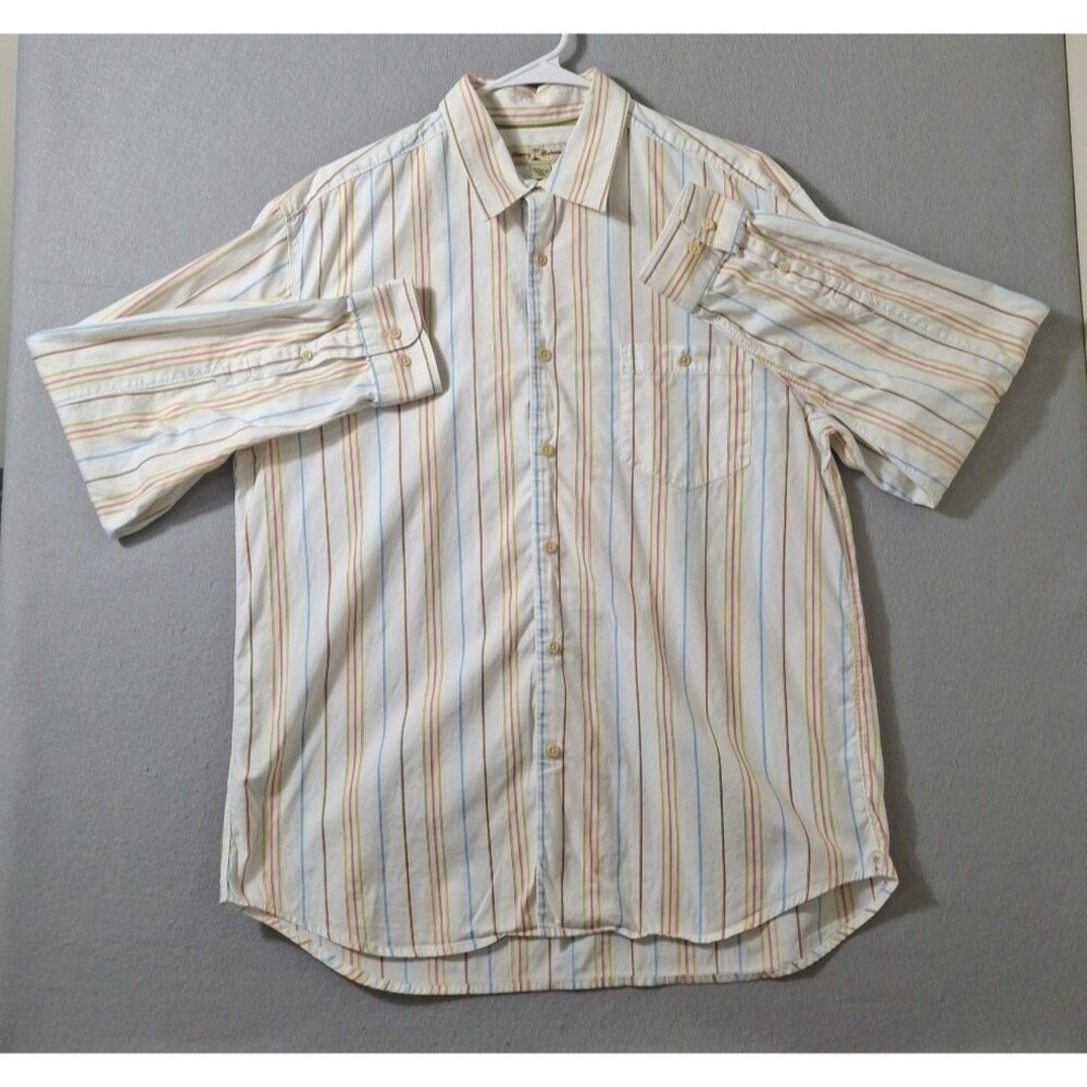 Tommy Bahama Shirt Mens L Whit Base Textured Stripes Long Sleeve Cotton Vintage